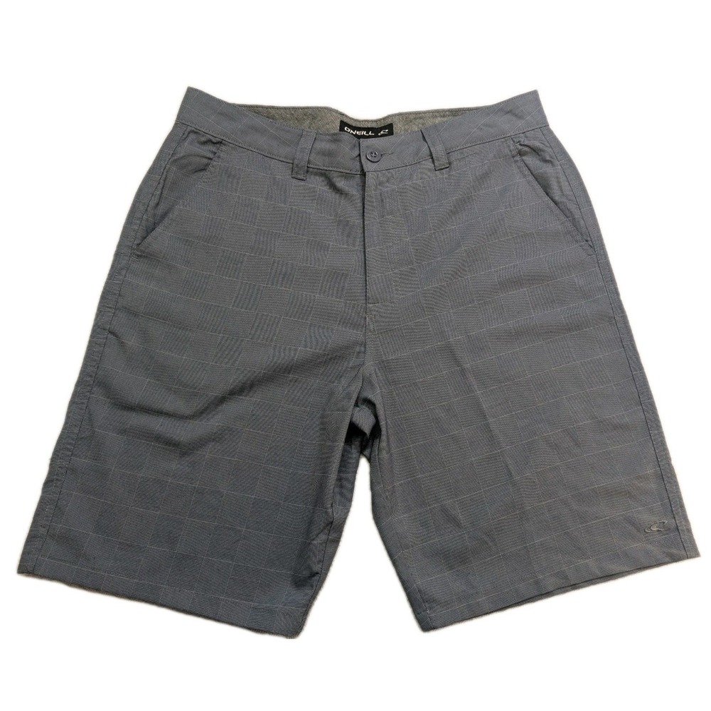 O'Neill Shorts Mens 34 Gray Plaid Hybrid Chino Flat Front Stretch Casual 10 In